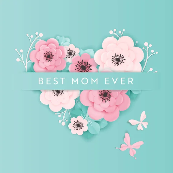 Happy Mothers Day Holiday Banner. Mother Day Greeting Card Hello Spring Paper Cut Design with Flowers and Heart Typography Poster. Vector illustration — Stock Vector