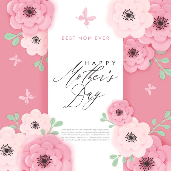 Happy Mothers Day Holiday Banner. Mother Day Greeting Card Hello Spring Paper Cut Design with Flowers and Floral Elements Typography Poster. Vector illustration