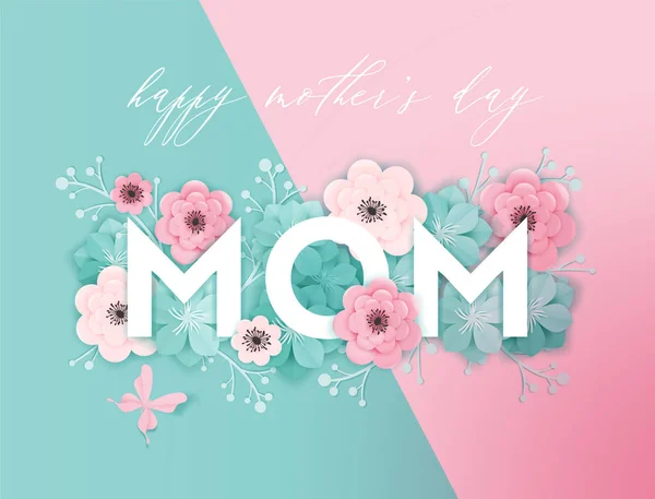 Happy Mothers Day Holiday Banner. Mother Day Greeting Card Hello Spring Paper Cut Design with Flowers and Butterflies Typography Poster. Vector illustration