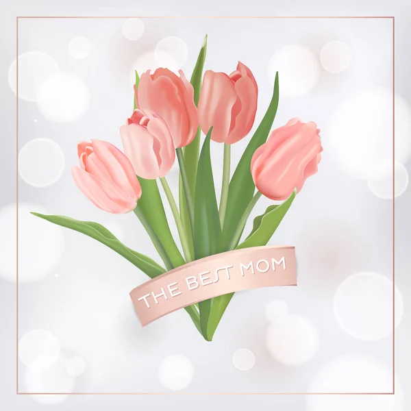 Modello di banner per la festa della mamma con fiori di tulipani. Festa della Mamma Biglietto di auguri floreale per Flyer, Brochure, Vendita Primavera Modello di sconto. Illustrazione vettoriale — Vettoriale Stock