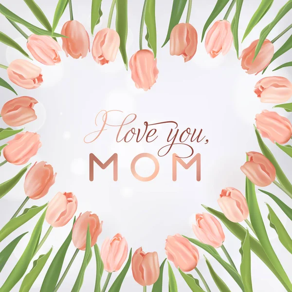 Mothers Day Banner Template with Tulips Flowers Bouquet. Mother Day Holiday Floral Greeting Card for Flyer, Brochure, Sale Spring Discount Template. Vector illustration