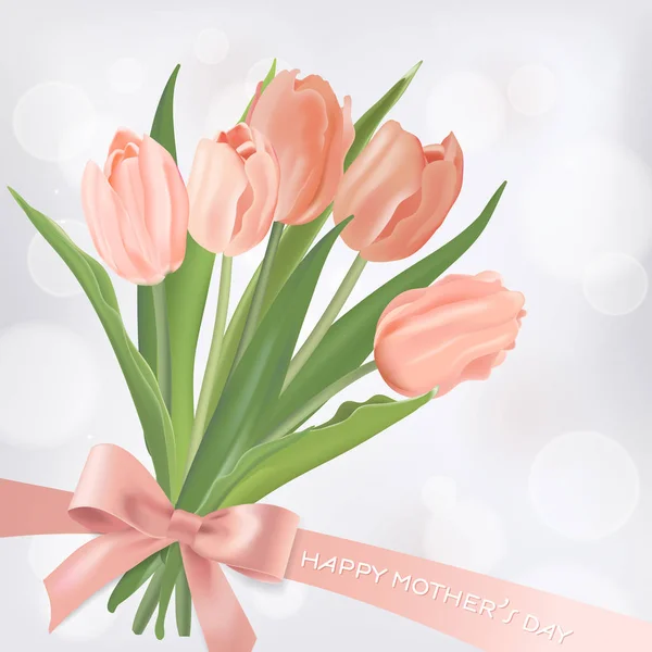 Шаблон дня матери с цветочным букетом тюльпанов. Открытка на день матери праздник цветок для флаер, брошюра, продажа весной скидка шаблон. Векторная иллюстрация — стоковый вектор