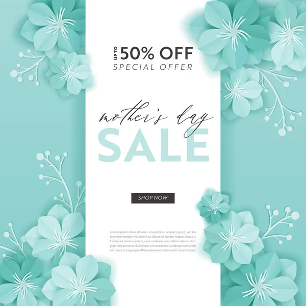 Mothers Day Sale ontwerpen. Lente Promo korting van de sjabloon voor spandoek met papier snijbloemen voor Flyer, Poster, Voucher reclame. Vectorillustratie — Stockvector