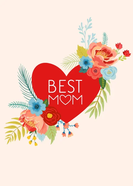 Поздравительная открытка на День матери с букетиком цветов. С Днем Матери, цветочный флаг с сердцем. Лучший плакат "Мама", "Весна флаера", "Дизайн. Векторная иллюстрация — стоковый вектор