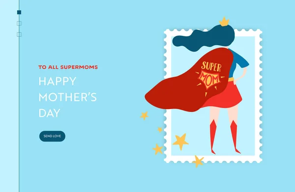 Mothers Day Sale Banner with Superhero Mother for Landing Page. Mother Day Promo Seasonal Discount Spring Design for Website, Web Page. Vector illustration — Stock Vector
