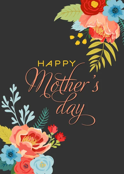 Tarjeta de felicitación del día de la madre con ramo de flores. Feliz Día de la Madre Floral Banner. Best Mom Poster, Flyer Spring Celebration Design. Ilustración vectorial — Vector de stock