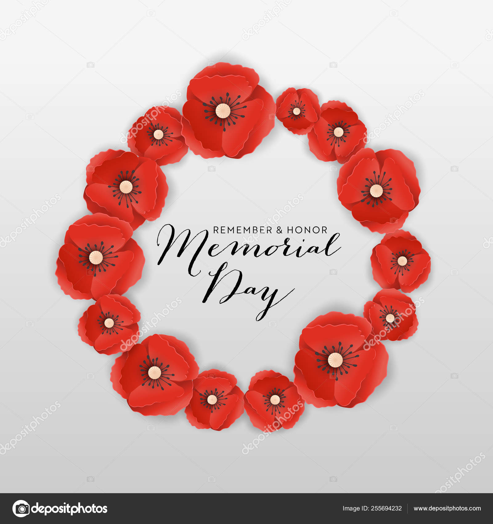 Memorial Day Banner with Red Paper Cut Poppy Flowers. Remembrance Day  Poster with Symbol of Piece Poppies for Flyer, Brochure, Leaflet. Vector  illustration Stock Vector by ©woodhouse 255694232