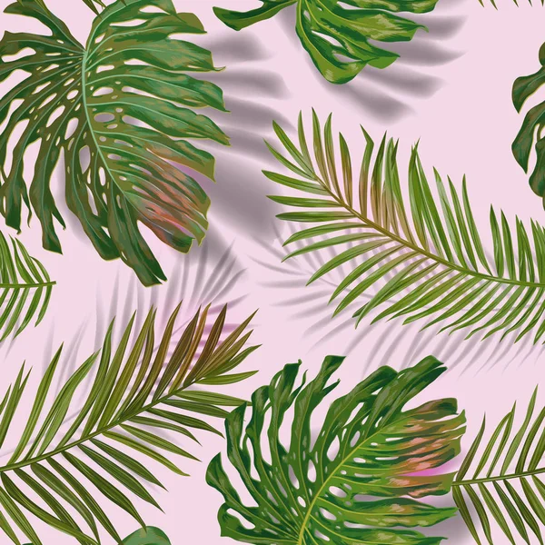 Tropical Palm Leaves Seamless Pattern. Jungle Floral Background. Conception de feuillage botanique exotique d'été avec des plantes tropicales pour tissu, textile de mode, papier peint. Illustration vectorielle — Image vectorielle