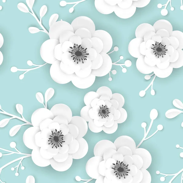 3d Papercut Çiçek ile Bahar Zaman Çiçek Arka Plan. Kumaş, Duvar Kağıdı Baskı için Origami Kağıt Kesme Çiçek Tasarım ile Dikişsiz Desen. Vektör çizimi — Stok Vektör