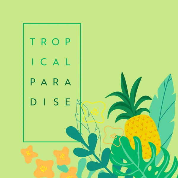 Векторный набор абстрактных тропических баннеров с местом для текста, летние яркие яркие фоны, плакаты, шаблоны оформления обложек, истории социальных сетей, обои с весенними листьями, ананасы цветы — стоковый вектор