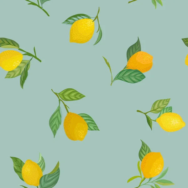 Bezešvé Lemon vzor s tropickým ovocem, listy, květiny pozadí. Ručně kreslené vektorové ilustrace ve stylu akvarelu pro letní romantickou obálku, tropické tapety, vinobraní textury — Stockový vektor