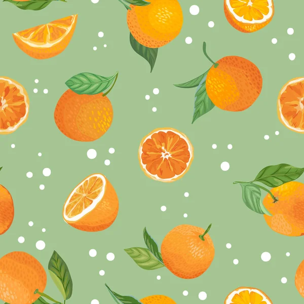 Nahtloses orangefarbenes Muster mit tropischen Früchten, Blättern, Blüten Hintergrund. handgezeichnete Vektorillustration im Aquarell-Stil für Sommereinband, Zitrusfrucht-Tropentapete, Vintage-Textur — Stockvektor