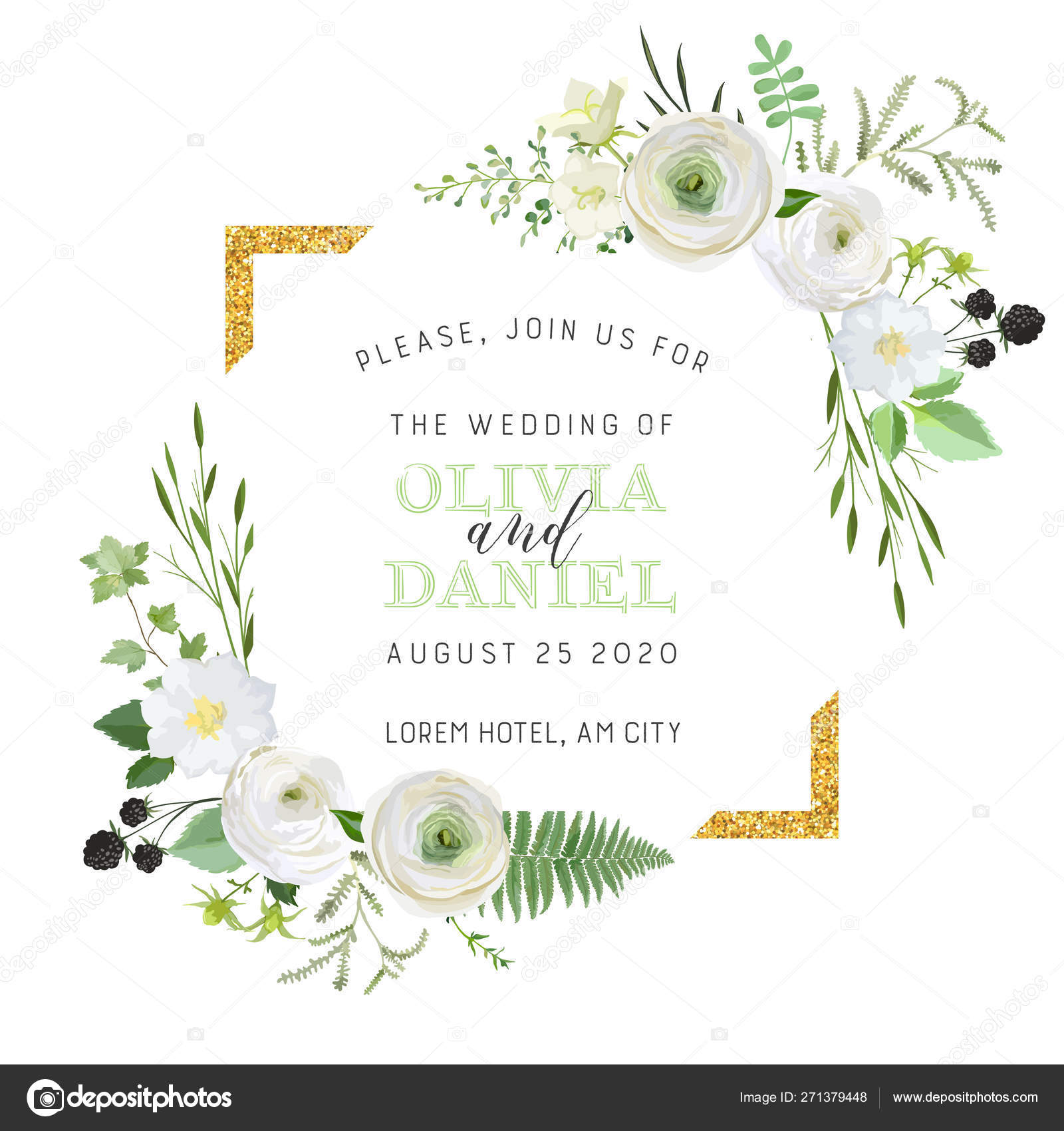 Botanical Wedding Invitation Vintage Save The Date Floral Invite Thank You Rsvp Rustic Card Design With Gold Foil Decoration Vector Elegant Modern Template Trendy Cover Graphic Poster Design Stock Vector C