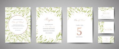 Lüks çiçek düğün tarihi, davet çiçek kartları koleksiyonu altın folyo çerçeveli kurtarmak. Vektör trendy kapak, grafik afiş, retro broşür, tasarım şablonu