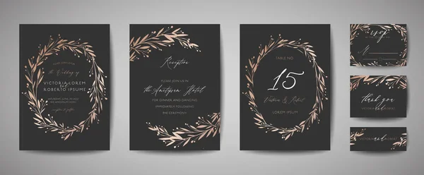 Mariage Vintage fleur de luxe Save the Date, Invitation Collection de cartes florales avec cadre en feuille d'or. Couverture vectorielle tendance, affiche graphique, brochure rétro, modèle design — Image vectorielle