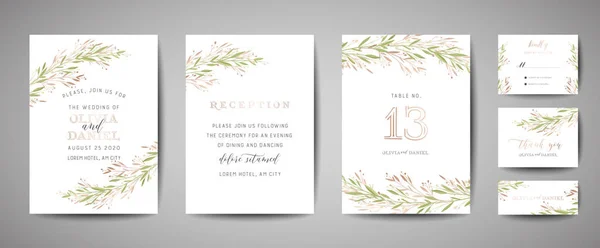 Розкішні квіткові старовинні весілля зберегти дату, запрошення квіткові листівки колекції з рамкою золотої фольги. Векторна модна обкладинка, графічний плакат, ретро брошура, шаблон дизайну — стоковий вектор