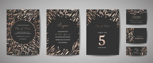 Luxus-Blumen-Vintage-Hochzeit speichern Sie das Datum, Einladung floralen Karten Kollektion mit Goldfolienrahmen. Vektor trendiges Cover, Grafikposter, Retro-Broschüre, Design-Vorlage — Stockvektor