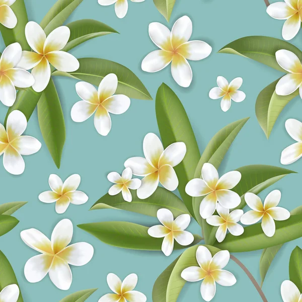 Hermosas flores retro plumeria fondo sin costuras, selva tropical patrón floral en diseño de ilustración vectorial para tela de moda, impresiones, textiles, papel pintado — Archivo Imágenes Vectoriales