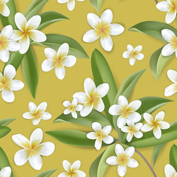 Piękne kwiaty retro Plumeria bezszwowe tło, tropikalny dżungla kwiatowy wzór w projektowaniu ilustracji wektorowych dla tkaniny mody, wydruków, tekstyliów, tapet — Wektor stockowy