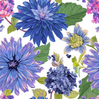 Kırmızı Aster çiçekler ile Seamless modeli. Kumaş Tekstil, duvar kağıdı, kaydırma için çiçek Background. Suluboya çiçek tasarım. Vektör çizim