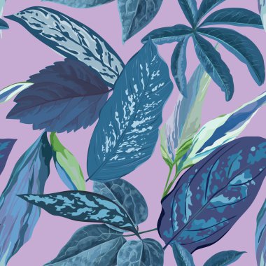 Tropikal Yapraklar Arka Plan, Kapak için Dikişsiz Botanik Çiçek Desen, vektör illüstrasyon tekstil ve kumaş baskı