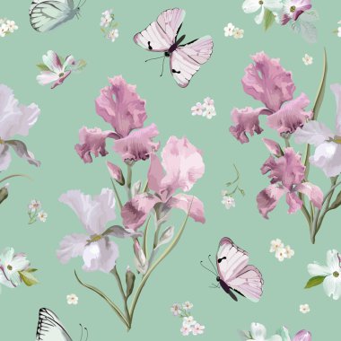 Blooming Bahar Renkli Çiçekler Desen Arka Plan. Vektörde Dikişsiz Moda Baskısı