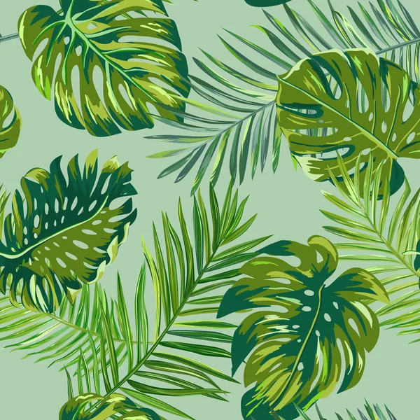 Ретро темні пальми листя фону візерунок, тропічні джунглі текстура ілюстрації вектор для шпалер, друку, брошури, дизайну — стоковий вектор