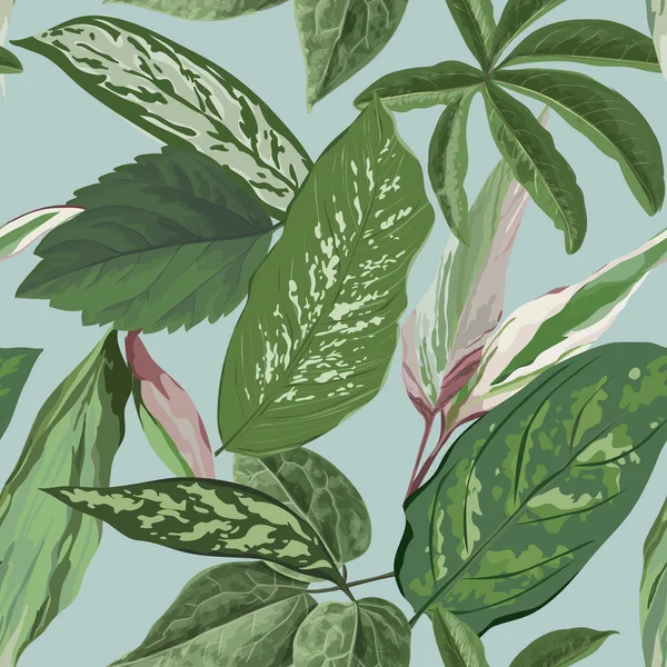 Fondo de hojas tropicales, patrón floral botánico sin costura para cubierta, impresión textil y de tela en ilustración vectorial — Vector de stock