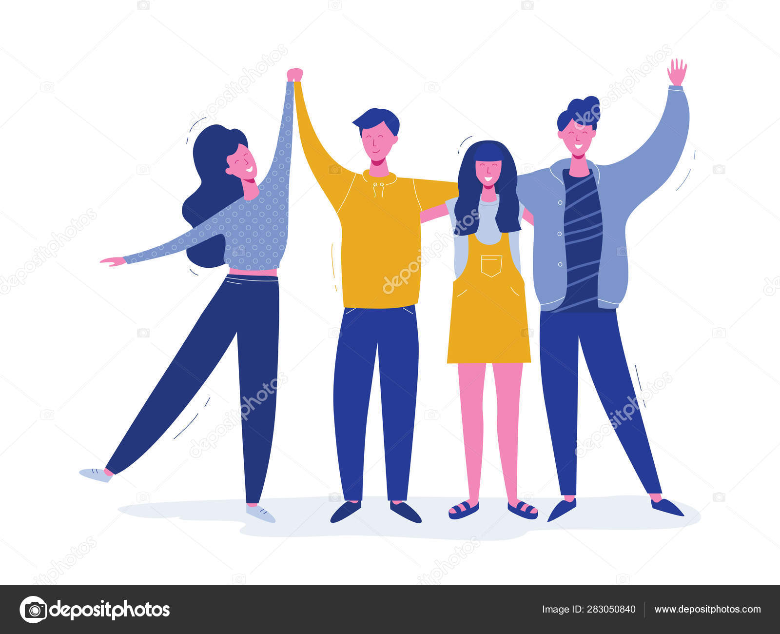 Group Of Smiling Teenage Boys And Girls School Friends Happy Students Standing Together Waving Hands Friendship Day Greeting Card With Hugging People Character Flat Cartoon Vector Illustration Stock Vector Image By C Woodhouse