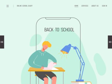Açılış sayfası şablonu geri okula. Web sitesi veya mobil internet sayfası tasarım modern düz tasarım eğitim kavramı. Okul çocuğu, üniversitede öğrenci, üniversite. Vektör Illustration