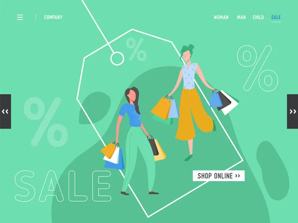 Concept of landing page on shopping theme, Black friday online Sale. Vector illustration for mobile website and web page design. Flat man character holding shopping — Stock Vector