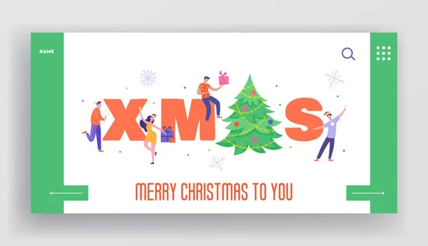 Winter Holidays Landing Page Template. Merry Christmas and Happy New Year Website Layout with Flat People Characters Celebrating. Customized Mobile Web Site Friends Party. Vector illustration — Stock Vector