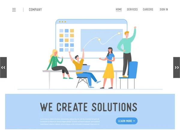 Business Meeting Teamwork Concept landing page template. Imprenditore e Donna Personaggi, Colleghi Comunicare — Vettoriale Stock