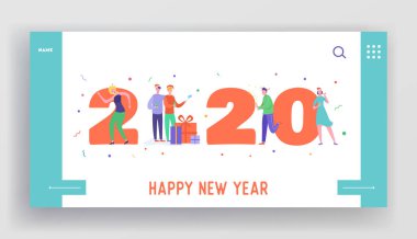 Kış Tatilleri Açılış Sayfası Şablonu. Mutlu Noeller ve Mutlu Yıllar Web Sitesi Düzeni İnsanlar Karakterleri ile 2020 kutluyor. Özelleştirilmiş Mobil Web Sitesi Arkadaşlar Partisi. Vektör çizimi