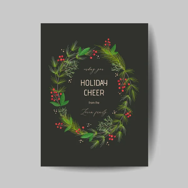 精美的圣诞和2020年新年贺卡，附有松果花环、蜜饯、冬季植物设计图解、请柬2019 、传单、小册子、病媒封面 — 图库矢量图片