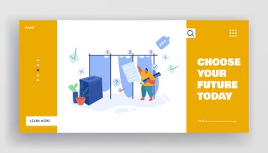 Oy Sandığına Kağıt Oy Koyanlar. Erkek Karakteri, Ülke Web Sitesi Açılış Sayfası, Web Sayfası Siyasi Hayatında Hak ve Görevleri Yürütmek. Karikatür Düz Vektör İllüstrasyon, Afiş