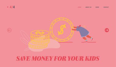 Mevduat Kutusu Konsepti Web Sitesi İniş Sayfası. Bozuk paralı kadın. Para Kutusu Konsepti, Kasa Mevduatı, Banka