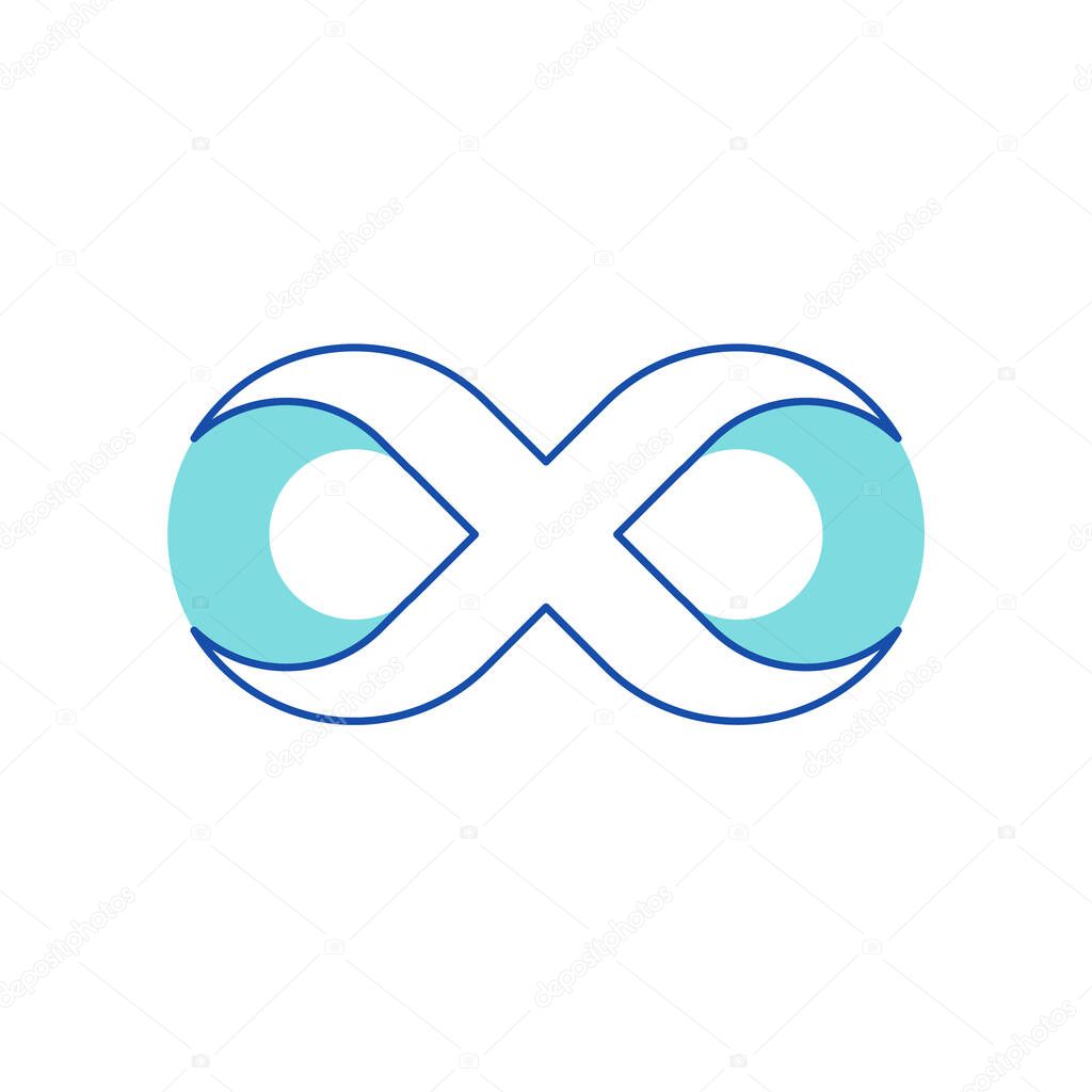Infinity Symbol. Contour in Shape of Number Eight Isolated on White Background. Blue Color Symbolic of Repetition and Unlimited Cyclicity, Design Element in Thickness Style. Linear Vector Illustration