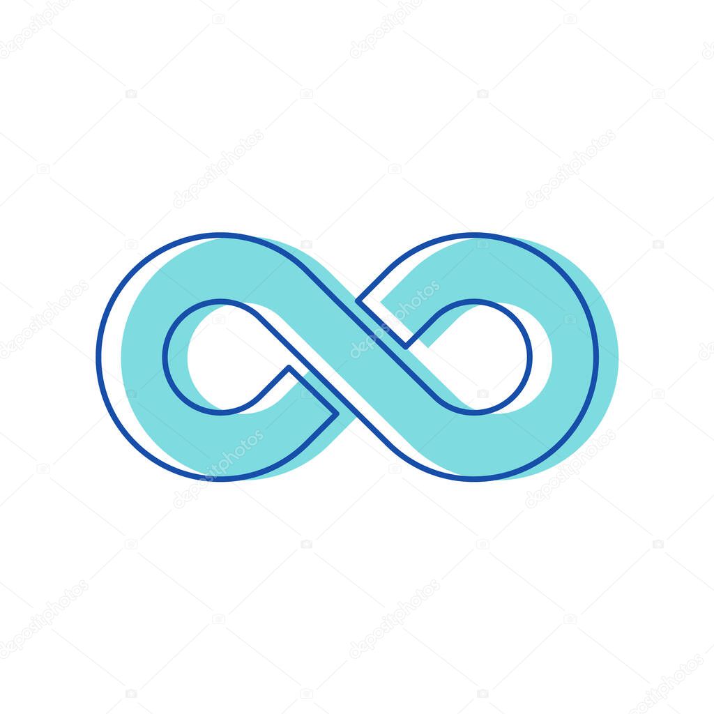 Infinity Symbol Isolated on White Background. Design Element for Company Branding. Blue Contoured Thickness Style Symbol of Repetition and Unlimited Cyclicity. Linear Vector Illustration, Icon, Sign