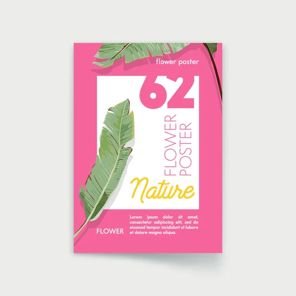 Affiche met palmbladeren. Natuur, Exotische Tropische Promo Flyer, Off Promo Card, Stationary Company Branding Template. Zomer Sale Ad Promotionele Banner met Botanisch Ontwerp. Cartoon Vector Illustratie — Stockvector