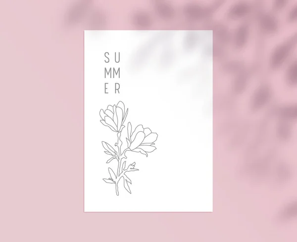 Stationäre Vorlage mit botanischem Floral Design Element auf weißem Papierbogen Hintergrund mit Baumzweigen und Blätterschatten. Corporate Business Brand Identity, Sommertypografie. Vektorillustration — Stockvektor