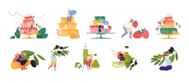 Minik Şekerleme Karakterleri, Büyük Doğum Günü Pastası. İnsanlar zeytinyağı üretir ve kullanır. Pastane, Pasta Yemekleri