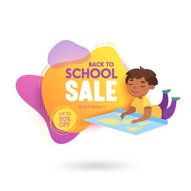 Sevimli Çizgi Film Öğrenci Haritasıyla Okul Satış Sancağına Dönüş. Mutlu Öğrenciler Çalışması, Öğrenim Malzemeleri İndirimi