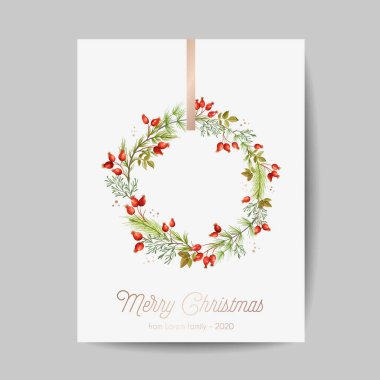 Zarif Mutlu Noeller ve Yeni Yıl 2021 Çam dallı kartlar, Kutsal Çilek, Ökseotu, Kış bitkileri tasarımı