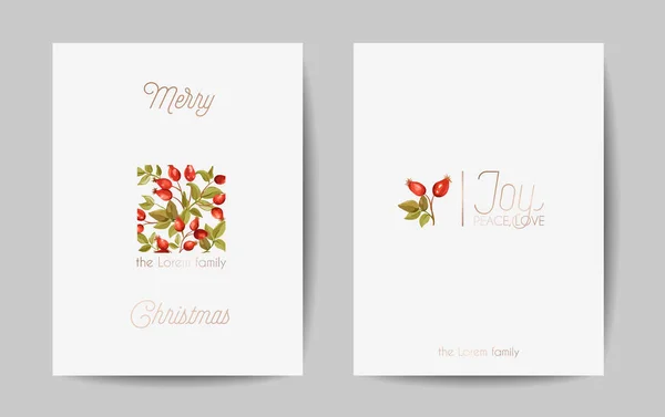 Elegante Feliz Natal e Ano Novo 2021 Cartões com Ramos de Pinheiro, Baga Santa, Mistletoe, Inverno design de plantas florais —  Vetores de Stock