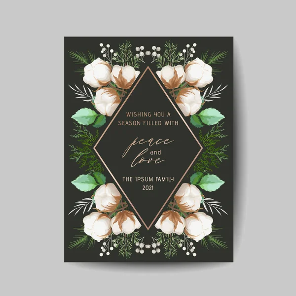 Κομψό Καλά Χριστούγεννα και το Νέο Έτος 2020 Card με στεφάνι πεύκου, γκι, Χειμερινά φυτά σχεδιασμό — Διανυσματικό Αρχείο
