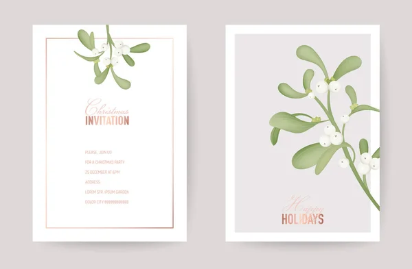 Winter Kerst bloemen maretak wenskaart. Retro Achtergrond, Ontwerp Template voor feestdagen viering met Rose Gold Decoratie Nieuwjaar brochure in vector — Stockvector