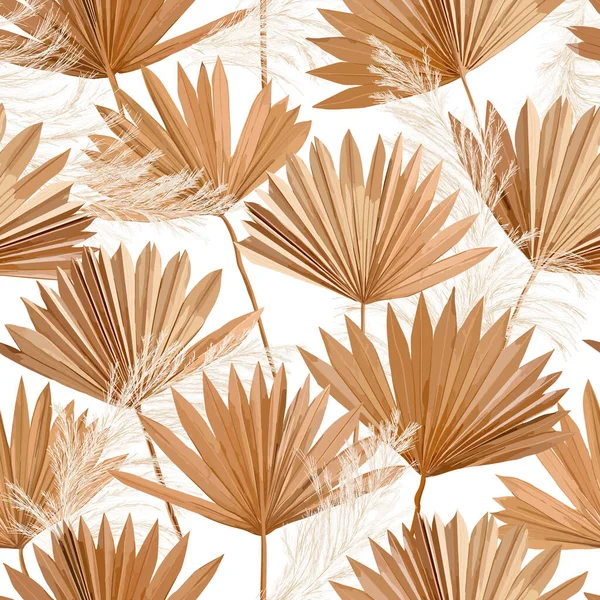 Vector tropical hojas de palma seca, patrón inconsútil de hierba pampeana, fondo boho de diseño de acuarela para boda, impresión textil, textura exótica de fondo de pantalla tropical, cubierta, telón de fondo, decoración — Vector de stock