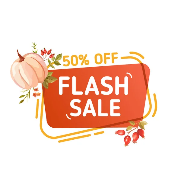 Plantilla de banner de oferta de venta de otoño, oferta especial, descuento de promoción aislado. Burbuja de Acción de Gracias con calabaza. Insignia promocional para oferta estacional, publicidad abstracta de otoño, ilustración vectorial — Vector de stock