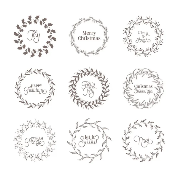 Christmas Botanical Vintage Wreath, Winter Calligraphic Design Elements, Decoration New Year, Swirls Frames — 스톡 벡터